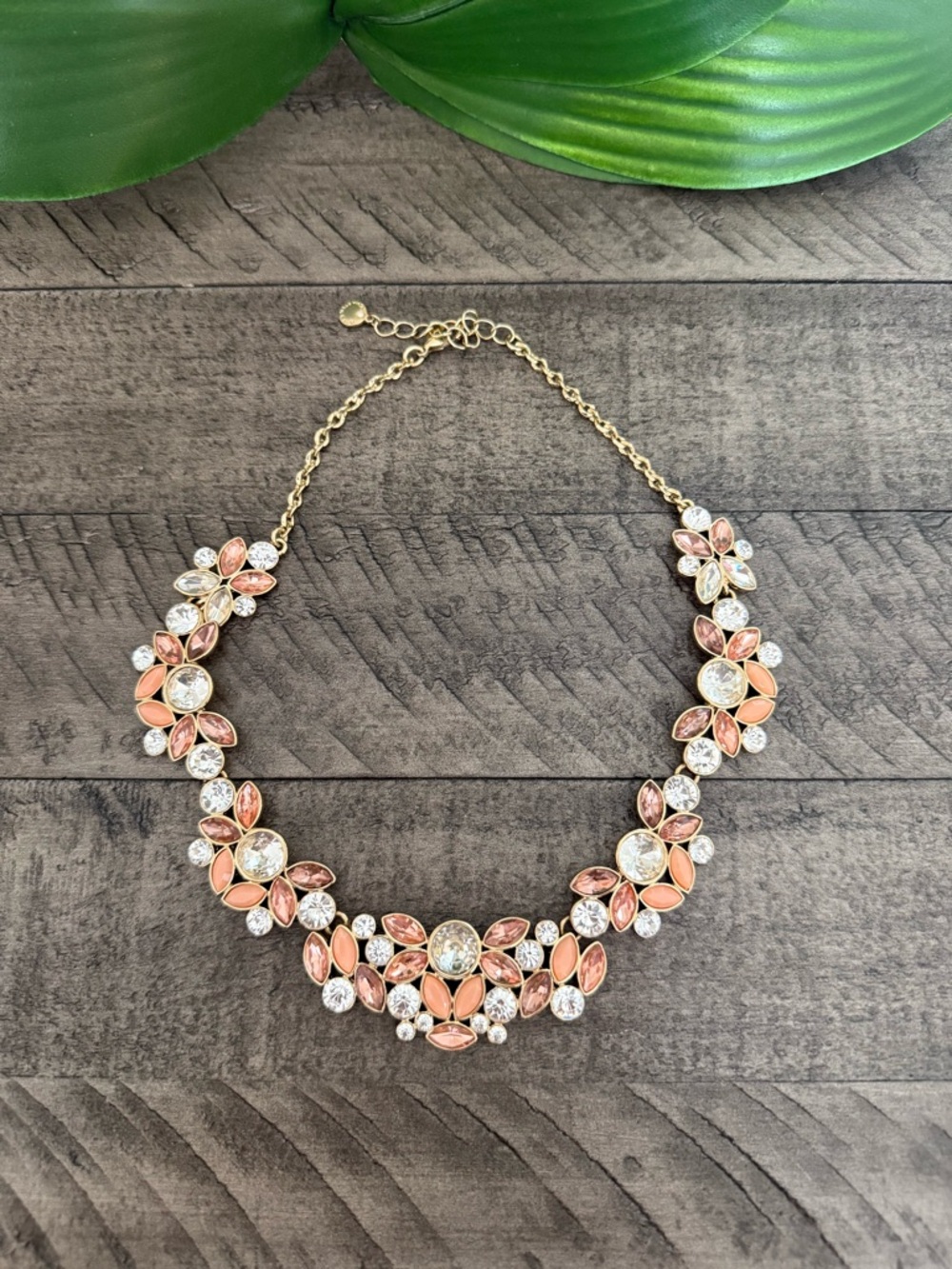 Charter Club Peach and Gold Floral Crystal Necklace